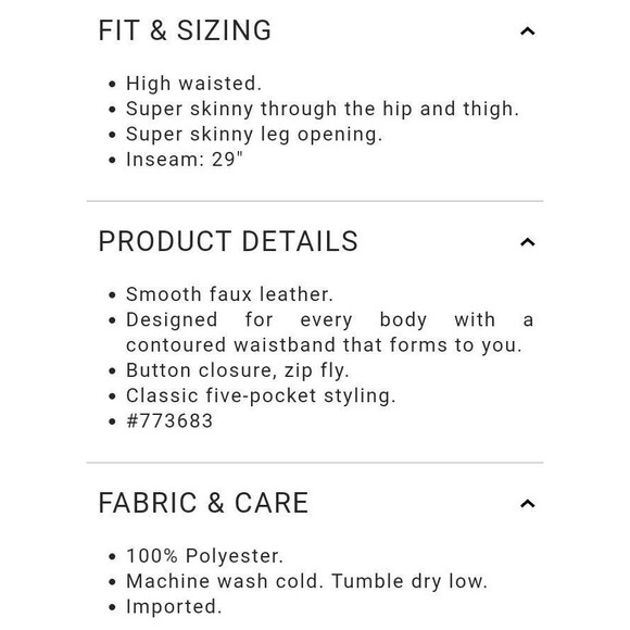 NWT Women's GAP Fac Hi Rise Univ Black Vegan Leather Leggings Sz 2/26R Jeans G2 - Picture 5 of 12